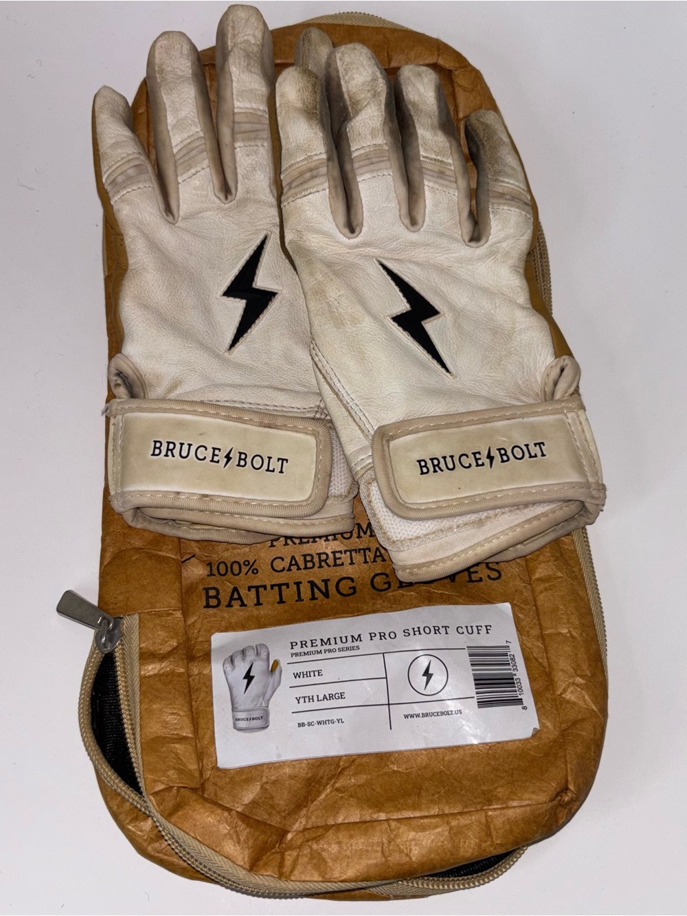 BRUCE BOLT Premium Pro Short Cuff Batting Gloves Youth Large Cabretta Leather